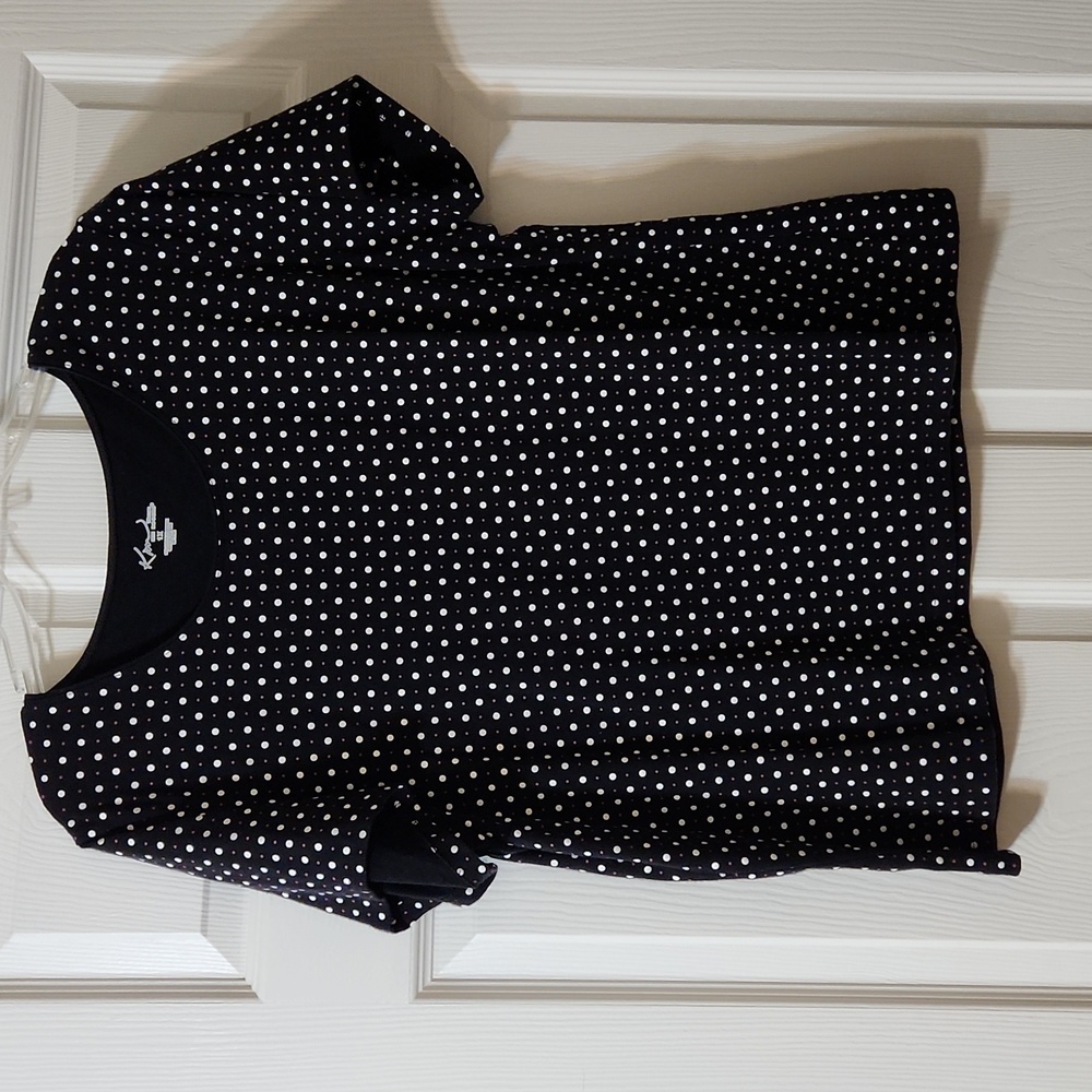 Kim Rogers Black Tee with White and Pink Dots